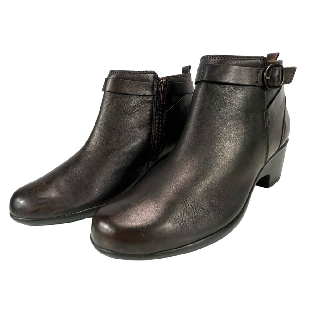 Clarks Women 9.5W Malia Hawthorn Brown Leather Side Zip‎ Ankle Boot - Picture 2 of 13